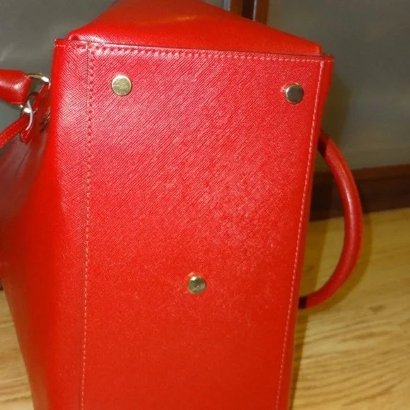 ABRO Red Saffiano Satchel Crossbody Handbag NEW - Picture 7 of 8